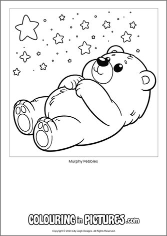 Free printable bear colouring in picture of Murphy Pebbles