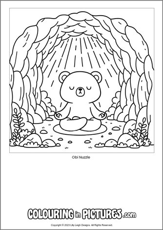 Free printable bear colouring in picture of Obi Nuzzle