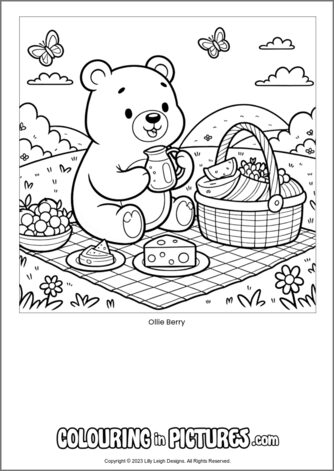 Free printable bear colouring in picture of Ollie Berry