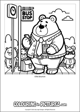 Free printable bear colouring in picture of Ollie Bounce