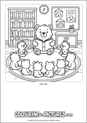 Free printable bear colouring in picture of Otis Ted