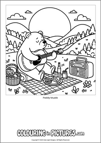 Free printable bear colouring in picture of Paddy Muzzle