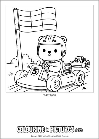 Free printable bear colouring in picture of Paddy Spark