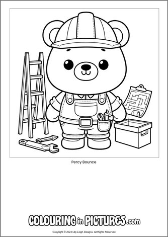 Free printable bear colouring in picture of Percy Bounce