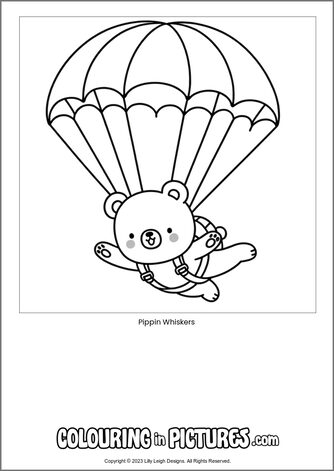 Free printable bear colouring in picture of Pippin Whiskers