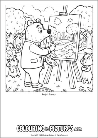 Free printable bear colouring in picture of Ralph Snowy