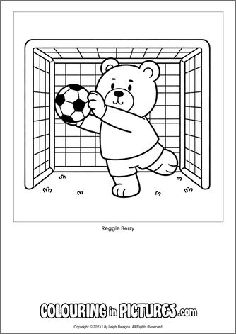 Free printable bear colouring in picture of Reggie Berry