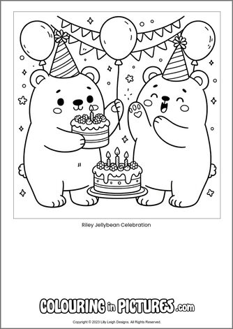 Free printable bear colouring in picture of Riley Jellybean Celebration
