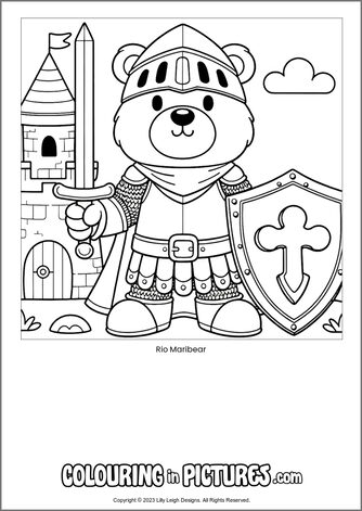 Free printable bear colouring in picture of Rio Maribear
