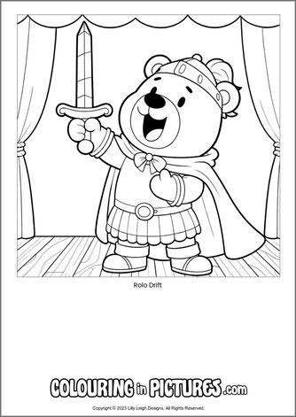 Free printable bear colouring in picture of Rolo Drift