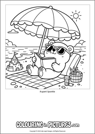 Free printable bear colouring in picture of Rupert Sparkle