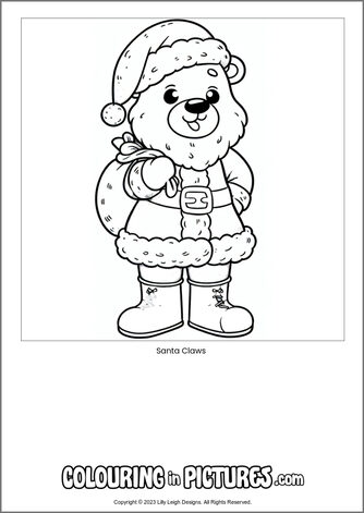 Free printable bear colouring in picture of Santa Claws
