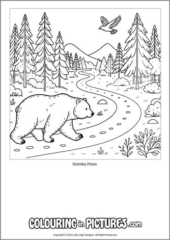 Free printable bear colouring in picture of Stanley Paws