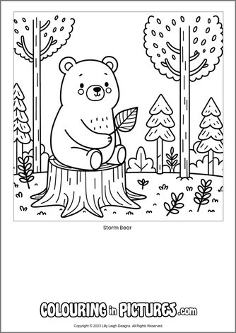 Free printable bear colouring in picture of Storm Bear