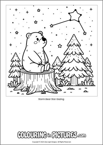 Free printable bear colouring in picture of Storm Bear Star Gazing