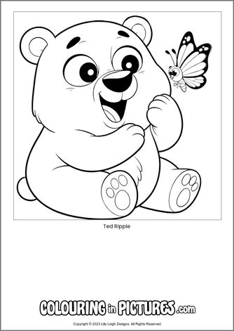 Free printable bear colouring in picture of Ted Ripple