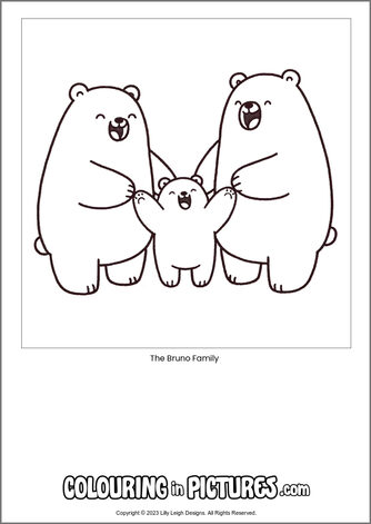Free printable bear colouring in picture of The Bruno Family