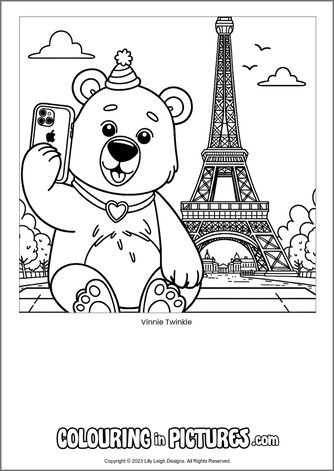 Free printable bear colouring in picture of Vinnie Twinkle
