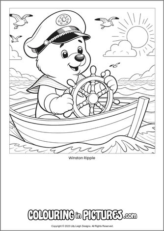 Free printable bear colouring in picture of Winston Ripple