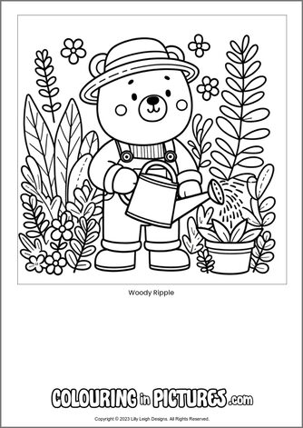Free printable bear colouring in picture of Woody Ripple