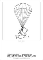 Free printable bear colouring page. Colour in Baxter Patch.
