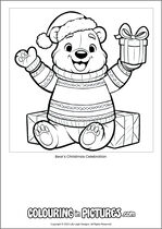 Free printable bear colouring page. Colour in Bear's Christmas Celebration.