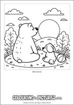 Free printable bear colouring page. Colour in Bob Cocoa.