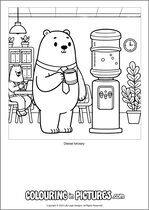 Free printable bear colouring page. Colour in Diesel Mosey.