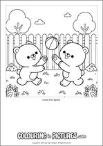 Free printable bear colouring page. Colour in Louis And Spark.