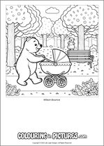 Free printable bear colouring page. Colour in Wilson Bounce.