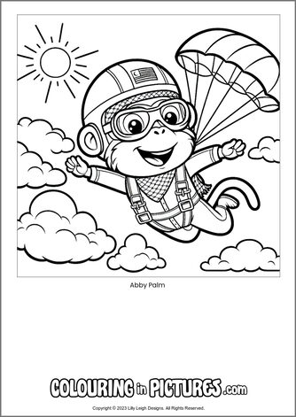 Free printable monkey colouring in picture of Abby Palm