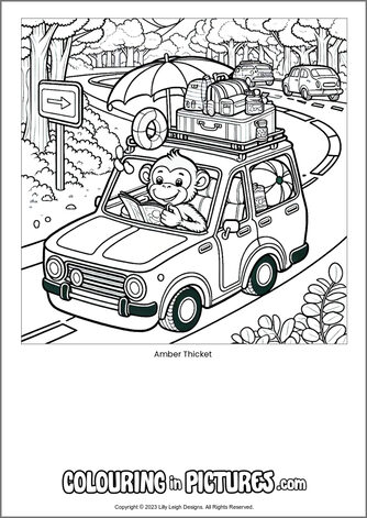 Free printable monkey colouring in picture of Amber Thicket