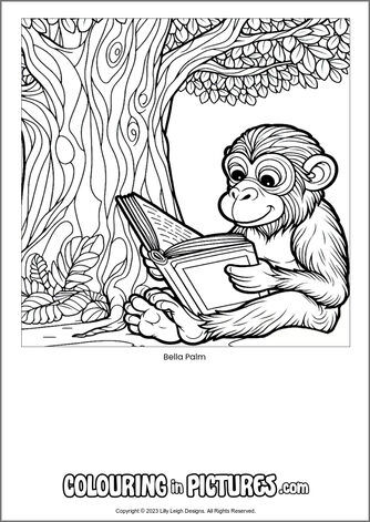 Free printable monkey colouring in picture of Bella Palm