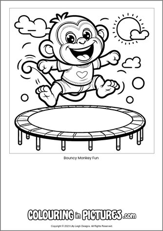 Free printable monkey colouring in picture of Bouncy Monkey Fun