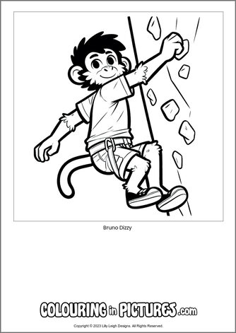 Free printable monkey colouring in picture of Bruno Dizzy