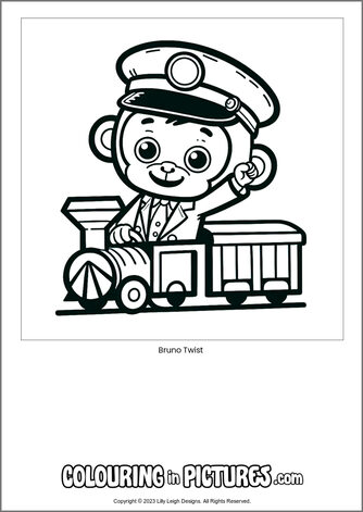 Free printable monkey colouring in picture of Bruno Twist