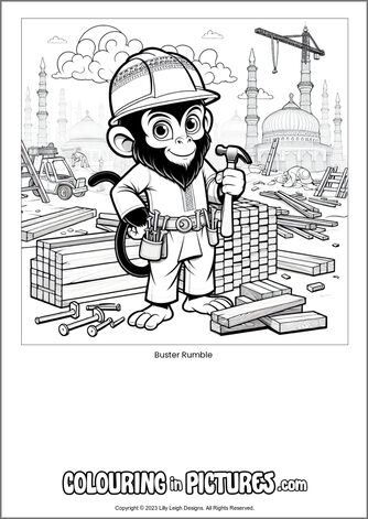 Free printable monkey colouring in picture of Buster Rumble