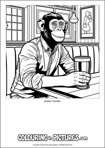 Free printable monkey colouring in picture of Buster Twinkle