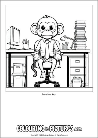 Free printable monkey colouring in picture of Busy Monkey