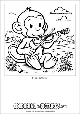 Free printable monkey colouring in picture of Dougie Sunbeam
