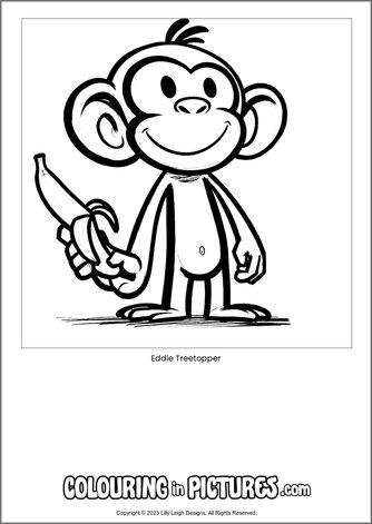 Free printable monkey colouring in picture of Eddie Treetopper