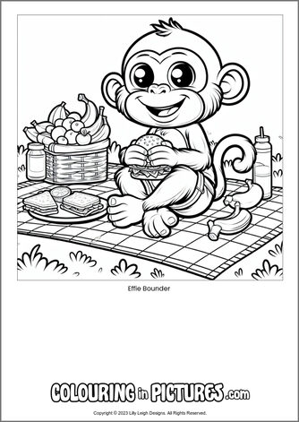Free printable monkey colouring in picture of Effie Bounder