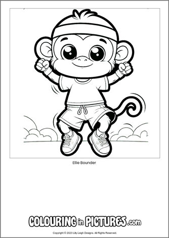 Free printable monkey colouring in picture of Ellie Bounder