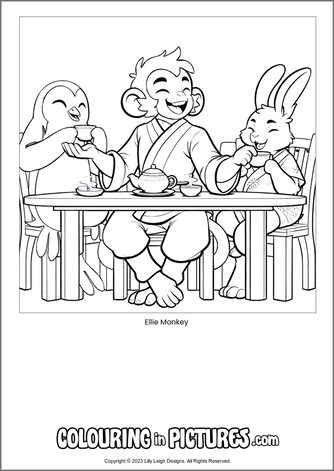 Free printable monkey colouring in picture of Ellie Monkey