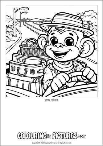 Free printable monkey colouring in picture of Elmo Ripple