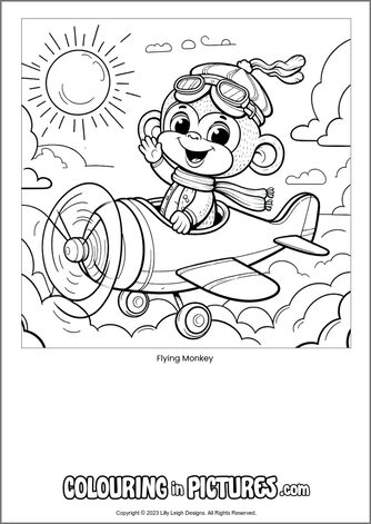 Free printable monkey colouring in picture of Flying Monkey
