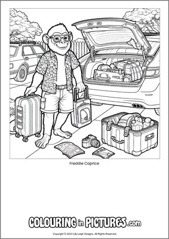 Free printable monkey colouring in picture of Freddie Caprice