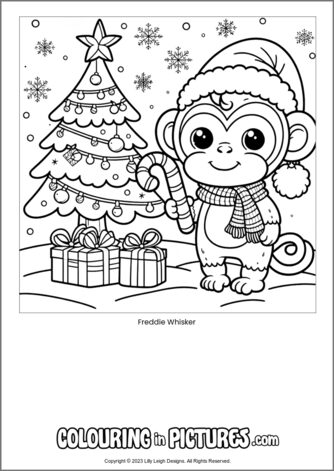 Free printable monkey colouring in picture of Freddie Whisker