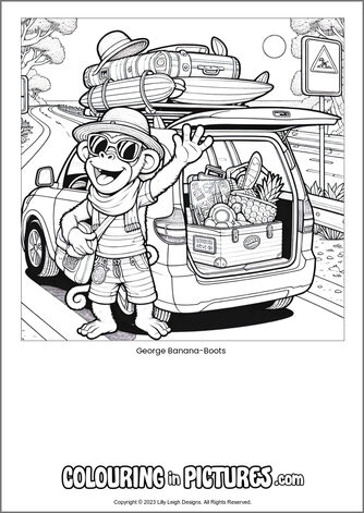 Free printable monkey colouring in picture of George Banana-Boots