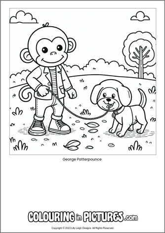 Free printable monkey colouring in picture of George Patterpounce